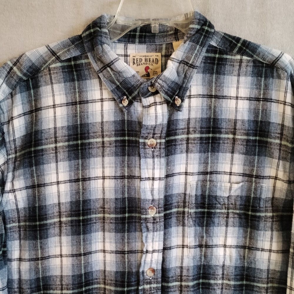Redhead Men's XL Shirt BLUE Plaid Flannel Long Sleeves Button Down Cotton Warm